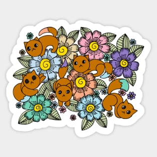 Cats in the Flowers Sticker